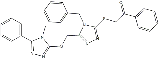 2-[(4-benzyl-5-{[(4-methyl-5-phenyl-4H-1,2,4-triazol-3-yl)sulfanyl]methyl}-4H-1,2,4-triazol-3-yl)sulfanyl]-1-phenylethanone 구조식 이미지