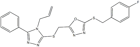 2-{[(4-allyl-5-phenyl-4H-1,2,4-triazol-3-yl)sulfanyl]methyl}-5-[(4-fluorobenzyl)sulfanyl]-1,3,4-oxadiazole 구조식 이미지