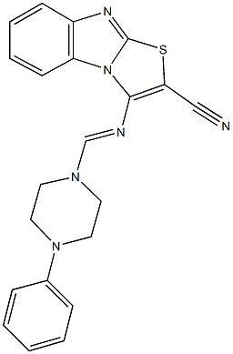 3-{[(4-phenyl-1-piperazinyl)methylene]amino}[1,3]thiazolo[3,2-a]benzimidazole-2-carbonitrile 구조식 이미지