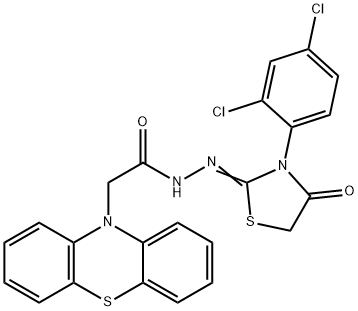 N'-[3-(2,4-dichlorophenyl)-4-oxo-1,3-thiazolidin-2-ylidene]-2-(10H-phenothiazin-10-yl)acetohydrazide 구조식 이미지