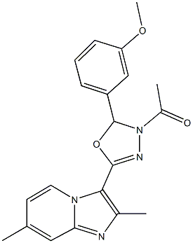 3-[4-acetyl-5-(3-methoxyphenyl)-4,5-dihydro-1,3,4-oxadiazol-2-yl]-2,7-dimethylimidazo[1,2-a]pyridine 구조식 이미지