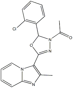 3-[4-acetyl-5-(2-chlorophenyl)-4,5-dihydro-1,3,4-oxadiazol-2-yl]-2-methylimidazo[1,2-a]pyridine 구조식 이미지