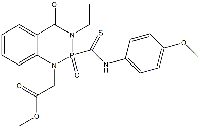 methyl (3-ethyl-2-[(4-methoxyanilino)carbothioyl]-2-oxido-4-oxo-3,4-dihydro-1,3,2-benzodiazaphosphinin-1(2H)-yl)acetate 구조식 이미지