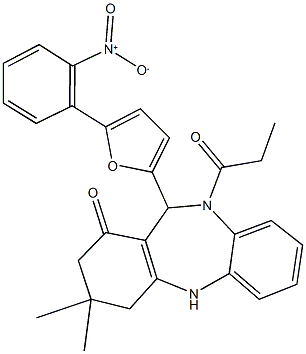 11-(5-{2-nitrophenyl}-2-furyl)-3,3-dimethyl-10-propionyl-2,3,4,5,10,11-hexahydro-1H-dibenzo[b,e][1,4]diazepin-1-one Structure