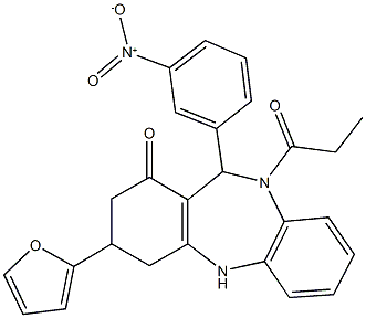 3-(2-furyl)-11-{3-nitrophenyl}-10-propionyl-2,3,4,5,10,11-hexahydro-1H-dibenzo[b,e][1,4]diazepin-1-one 구조식 이미지