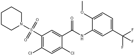 2,4-dichloro-N-[2-methoxy-5-(trifluoromethyl)phenyl]-5-(1-piperidinylsulfonyl)benzamide 구조식 이미지