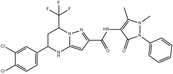 5-(3,4-dichlorophenyl)-N-(1,5-dimethyl-3-oxo-2-phenyl-2,3-dihydro-1H-pyrazol-4-yl)-7-(trifluoromethyl)-4,5,6,7-tetrahydropyrazolo[1,5-a]pyrimidine-2-carboxamide Structure
