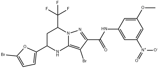 3-bromo-5-(5-bromo-2-furyl)-N-{3-nitro-5-methoxyphenyl}-7-(trifluoromethyl)-4,5,6,7-tetrahydropyrazolo[1,5-a]pyrimidine-2-carboxamide 구조식 이미지