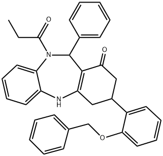 3-[2-(benzyloxy)phenyl]-11-phenyl-10-propionyl-2,3,4,5,10,11-hexahydro-1H-dibenzo[b,e][1,4]diazepin-1-one Structure