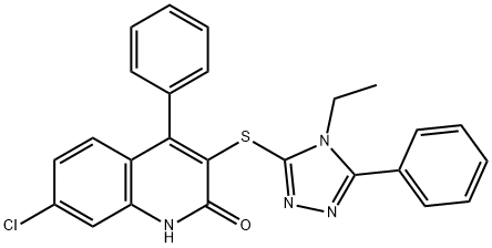 7-chloro-3-[(4-ethyl-5-phenyl-4H-1,2,4-triazol-3-yl)sulfanyl]-4-phenyl-2-quinolinol 구조식 이미지