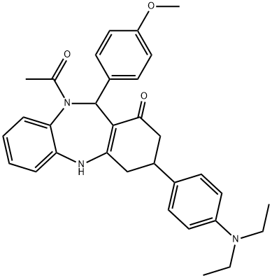 10-acetyl-3-[4-(diethylamino)phenyl]-11-(4-methoxyphenyl)-2,3,4,5,10,11-hexahydro-1H-dibenzo[b,e][1,4]diazepin-1-one Structure