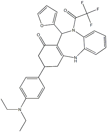 3-[4-(diethylamino)phenyl]-11-(2-furyl)-10-(trifluoroacetyl)-2,3,4,5,10,11-hexahydro-1H-dibenzo[b,e][1,4]diazepin-1-one 구조식 이미지