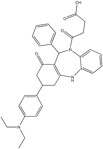 4-{3-[4-(diethylamino)phenyl]-1-oxo-11-phenyl-1,2,3,4,5,11-hexahydro-10H-dibenzo[b,e][1,4]diazepin-10-yl}-4-oxobutanoic acid 구조식 이미지