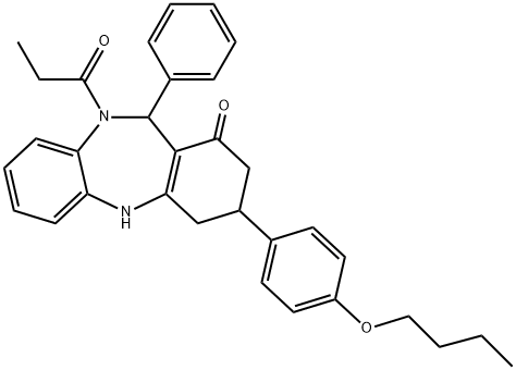 3-(4-butoxyphenyl)-11-phenyl-10-propionyl-2,3,4,5,10,11-hexahydro-1H-dibenzo[b,e][1,4]diazepin-1-one 구조식 이미지