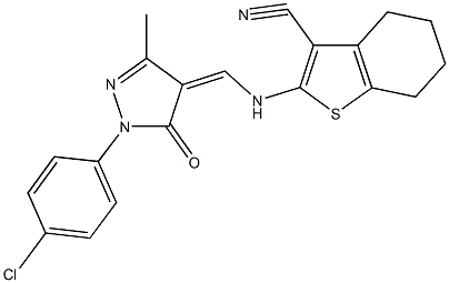 2-({[1-(4-chlorophenyl)-3-methyl-5-oxo-1,5-dihydro-4H-pyrazol-4-ylidene]methyl}amino)-4,5,6,7-tetrahydro-1-benzothiophene-3-carbonitrile Structure