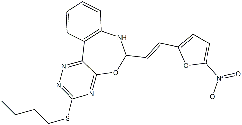 3-(butylsulfanyl)-6-(2-{5-nitro-2-furyl}vinyl)-6,7-dihydro[1,2,4]triazino[5,6-d][3,1]benzoxazepine Structure