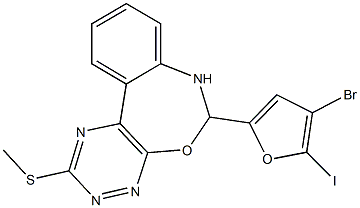 6-(4-bromo-5-iodo-2-furyl)-6,7-dihydro[1,2,4]triazino[6,5-d][3,1]benzoxazepin-2-yl methyl sulfide 구조식 이미지