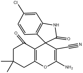 2-amino-6'-chloro-7,7-dimethyl-2',5-dioxo-1',3',5,6,7,8-hexahydrospiro[4H-chromene-4,3'-(2'H)-indole]-3-carbonitrile Structure