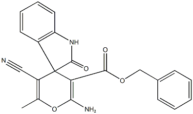 2-amino-3-[(benzyloxy)carbonyl]-5-cyano-1',3'-dihydro-6-methyl-2'-oxospiro[4H-pyran-4,3'-(2'H)-indole] 구조식 이미지