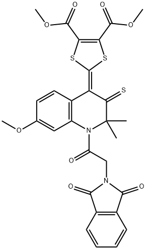 dimethyl 2-(1-[(1,3-dioxo-1,3-dihydro-2H-isoindol-2-yl)acetyl]-7-methoxy-2,2-dimethyl-3-thioxo-2,3-dihydro-4(1H)-quinolinylidene)-1,3-dithiole-4,5-dicarboxylate 구조식 이미지