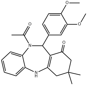 10-acetyl-11-(3,4-dimethoxyphenyl)-3,3-dimethyl-2,3,4,5,10,11-hexahydro-1H-dibenzo[b,e][1,4]diazepin-1-one Structure