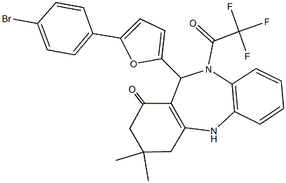 11-[5-(4-bromophenyl)-2-furyl]-3,3-dimethyl-10-(trifluoroacetyl)-2,3,4,5,10,11-hexahydro-1H-dibenzo[b,e][1,4]diazepin-1-one 구조식 이미지