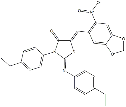 3-(4-ethylphenyl)-2-[(4-ethylphenyl)imino]-5-({6-nitro-1,3-benzodioxol-5-yl}methylene)-1,3-thiazolidin-4-one Structure