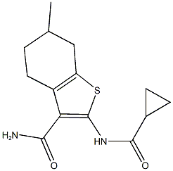 2-[(cyclopropylcarbonyl)amino]-6-methyl-4,5,6,7-tetrahydro-1-benzothiophene-3-carboxamide 구조식 이미지