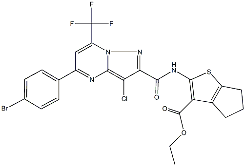 ethyl 2-({[5-(4-bromophenyl)-3-chloro-7-(trifluoromethyl)pyrazolo[1,5-a]pyrimidin-2-yl]carbonyl}amino)-5,6-dihydro-4H-cyclopenta[b]thiophene-3-carboxylate Structure