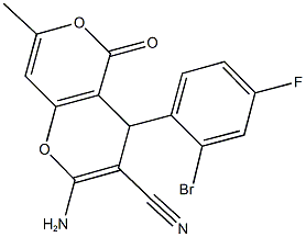 2-amino-4-(2-bromo-4-fluorophenyl)-7-methyl-5-oxo-4H,5H-pyrano[4,3-b]pyran-3-carbonitrile Structure