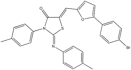 5-{[5-(4-bromophenyl)-2-furyl]methylene}-3-(4-methylphenyl)-2-[(4-methylphenyl)imino]-1,3-thiazolidin-4-one 구조식 이미지