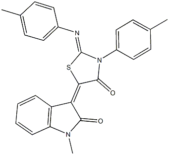 1-methyl-3-{3-(4-methylphenyl)-2-[(4-methylphenyl)imino]-4-oxo-1,3-thiazolidin-5-ylidene}-1,3-dihydro-2H-indol-2-one Structure