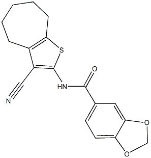 N-(3-cyano-5,6,7,8-tetrahydro-4H-cyclohepta[b]thien-2-yl)-1,3-benzodioxole-5-carboxamide 구조식 이미지