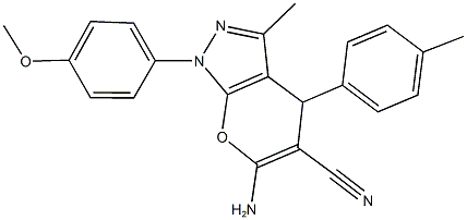 6-amino-1-(4-methoxyphenyl)-3-methyl-4-(4-methylphenyl)-1,4-dihydropyrano[2,3-c]pyrazole-5-carbonitrile 구조식 이미지