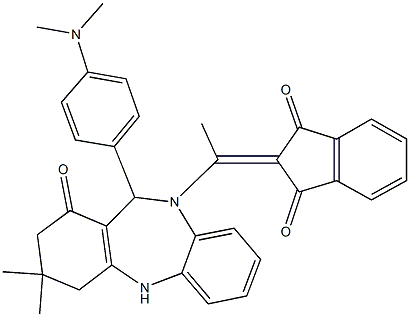 2-(1-{11-[4-(dimethylamino)phenyl]-3,3-dimethyl-1-oxo-1,2,3,4,5,11-hexahydro-10H-dibenzo[b,e][1,4]diazepin-10-yl}ethylidene)-1H-indene-1,3(2H)-dione Structure