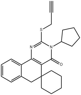 3-cyclopentyl-2-(2-propynylsulfanyl)-5,6-dihydrospiro(benzo[h]quinazoline-5,1'-cyclohexane)-4(3H)-one Structure
