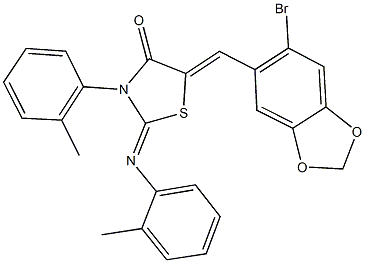 5-[(6-bromo-1,3-benzodioxol-5-yl)methylene]-3-(2-methylphenyl)-2-[(2-methylphenyl)imino]-1,3-thiazolidin-4-one Structure