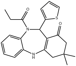 3,3-dimethyl-10-propionyl-11-(2-thienyl)-2,3,4,5,10,11-hexahydro-1H-dibenzo[b,e][1,4]diazepin-1-one 구조식 이미지