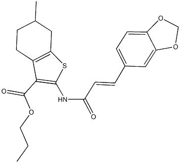 propyl 2-{[3-(1,3-benzodioxol-5-yl)acryloyl]amino}-6-methyl-4,5,6,7-tetrahydro-1-benzothiophene-3-carboxylate Structure