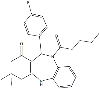 11-(4-fluorophenyl)-3,3-dimethyl-10-pentanoyl-2,3,4,5,10,11-hexahydro-1H-dibenzo[b,e][1,4]diazepin-1-one Structure