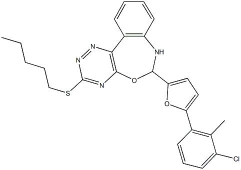 6-[5-(3-chloro-2-methylphenyl)-2-furyl]-3-(pentylsulfanyl)-6,7-dihydro[1,2,4]triazino[5,6-d][3,1]benzoxazepine Structure