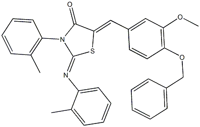 5-[4-(benzyloxy)-3-methoxybenzylidene]-3-(2-methylphenyl)-2-[(2-methylphenyl)imino]-1,3-thiazolidin-4-one 구조식 이미지