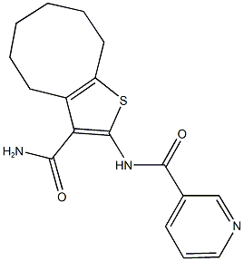 N-[3-(aminocarbonyl)-4,5,6,7,8,9-hexahydrocycloocta[b]thien-2-yl]nicotinamide Structure