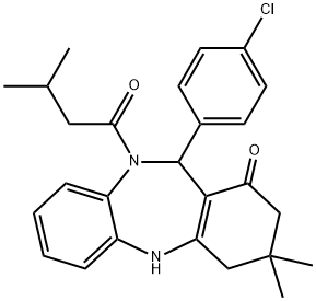 11-(4-chlorophenyl)-3,3-dimethyl-10-(3-methylbutanoyl)-2,3,4,5,10,11-hexahydro-1H-dibenzo[b,e][1,4]diazepin-1-one Structure