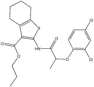 propyl 2-{[2-(2,4-dichlorophenoxy)propanoyl]amino}-4,5,6,7-tetrahydro-1-benzothiophene-3-carboxylate 구조식 이미지