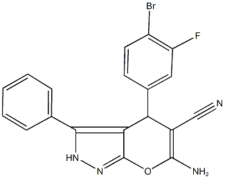 6-amino-4-(4-bromo-3-fluorophenyl)-3-phenyl-2,4-dihydropyrano[2,3-c]pyrazole-5-carbonitrile 구조식 이미지