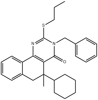 3-benzyl-5-cyclohexyl-5-methyl-2-(propylsulfanyl)-5,6-dihydrobenzo[h]quinazolin-4(3H)-one 구조식 이미지