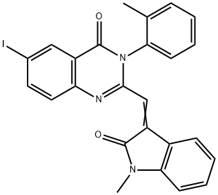 6-iodo-2-[(1-methyl-2-oxo-1,2-dihydro-3H-indol-3-ylidene)methyl]-3-(2-methylphenyl)-4(3H)-quinazolinone 구조식 이미지