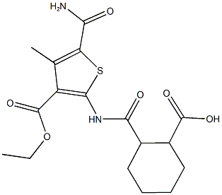 2-({[5-(aminocarbonyl)-3-(ethoxycarbonyl)-4-methyl-2-thienyl]amino}carbonyl)cyclohexanecarboxylic acid 구조식 이미지