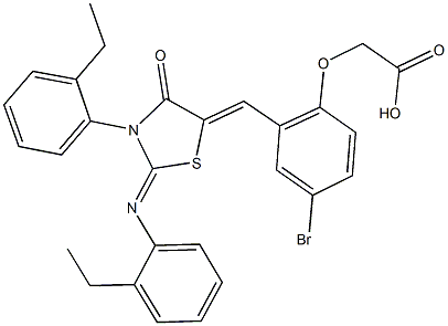 [4-bromo-2-({3-(2-ethylphenyl)-2-[(2-ethylphenyl)imino]-4-oxo-1,3-thiazolidin-5-ylidene}methyl)phenoxy]acetic acid Structure